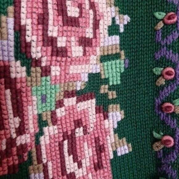 Vintage WILLOW RIDGE Cardigan Sweater Rose Flower Embroidery Sz L - Picture 6 of 9